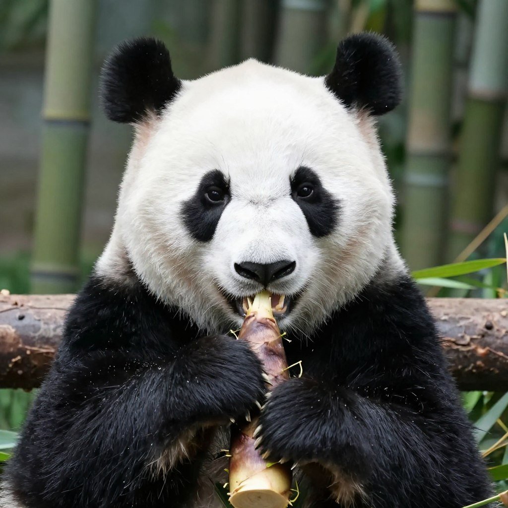 Giant panda eating bamboo at Chengdu Research Base