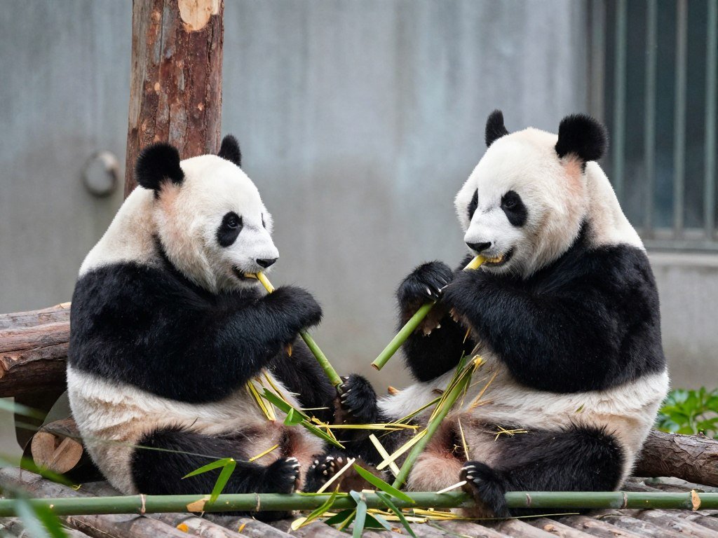 Giant pandas at Beijing Zoo eating bamboo Giant pandas at Beijing Zoo eating bamboo