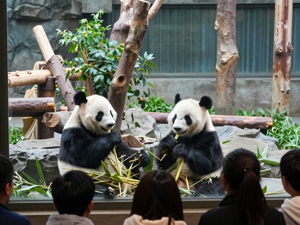 Giant pandas at Taipei Zoo bamboo habitat Giant pandas at Taipei Zoo bamboo habitat