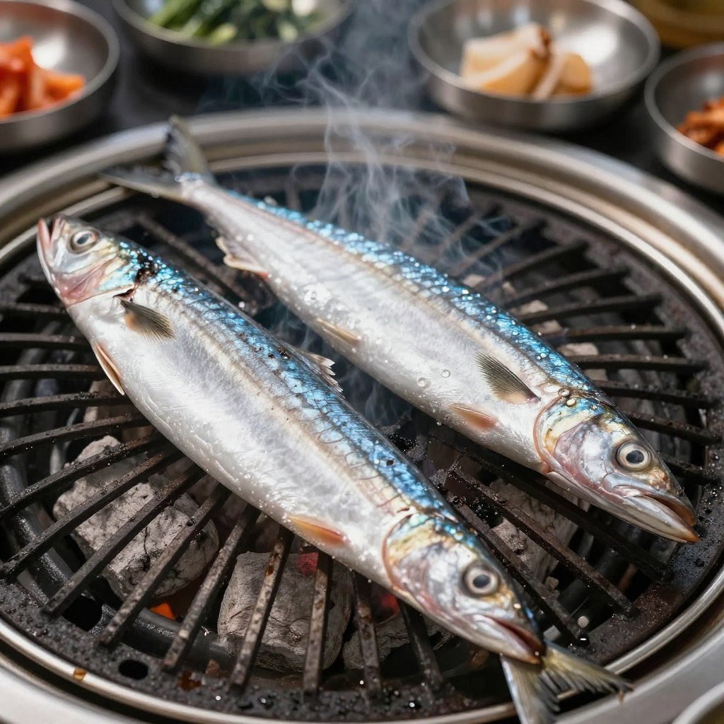 Grilled galchi black scabbard fish on charcoal