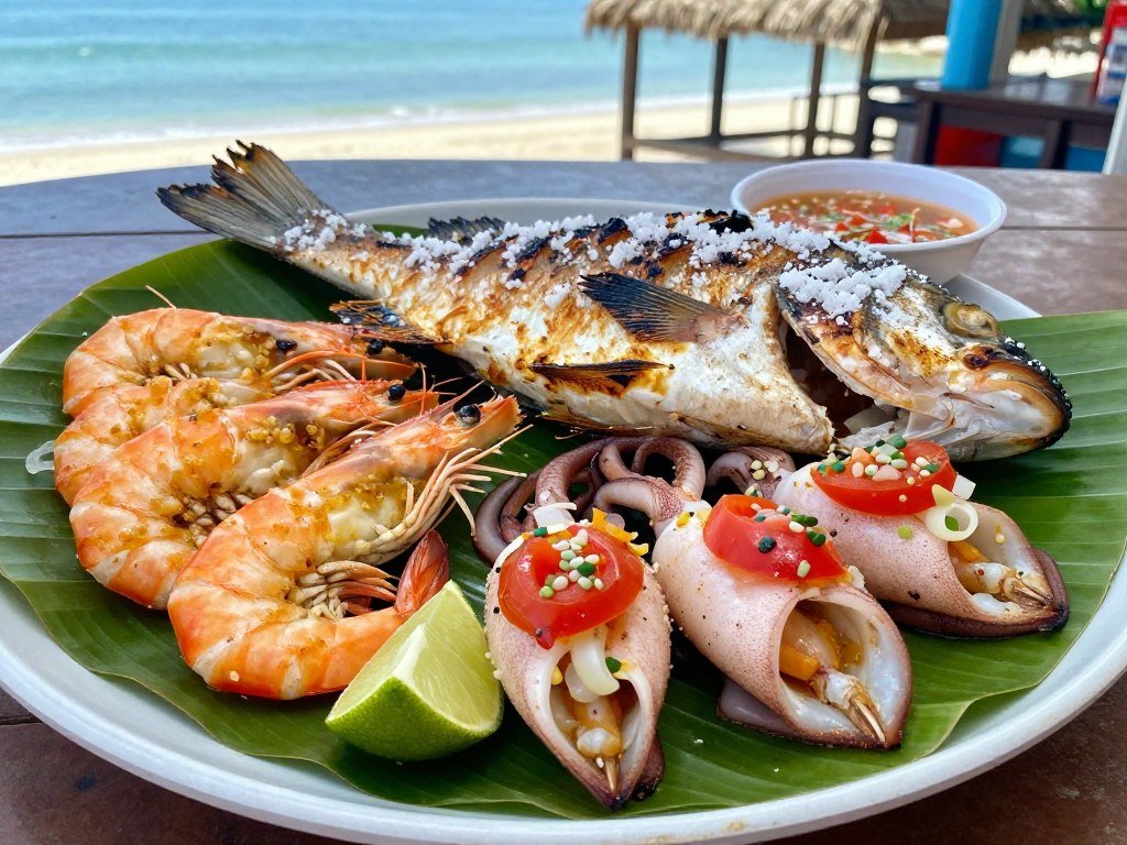 Grilled seafood Filipino style on Boracay beach