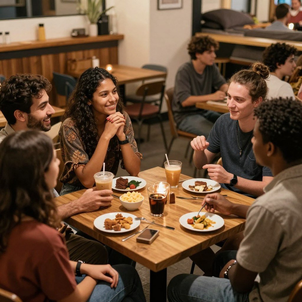 Group of diverse solo travelers meeting and socializing