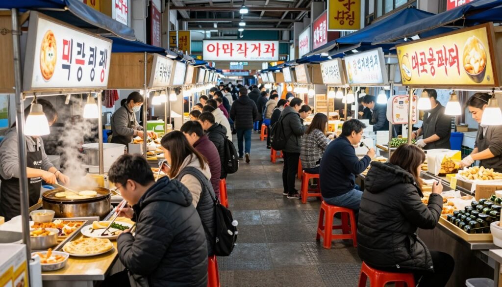 Gwangjang Market with food stalls and crowds