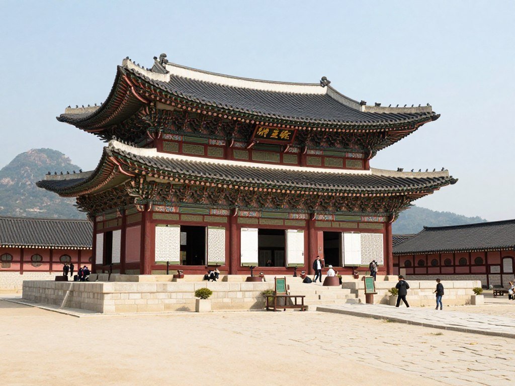 Gyeongbokgung Palace main throne hall with mountain backdrop