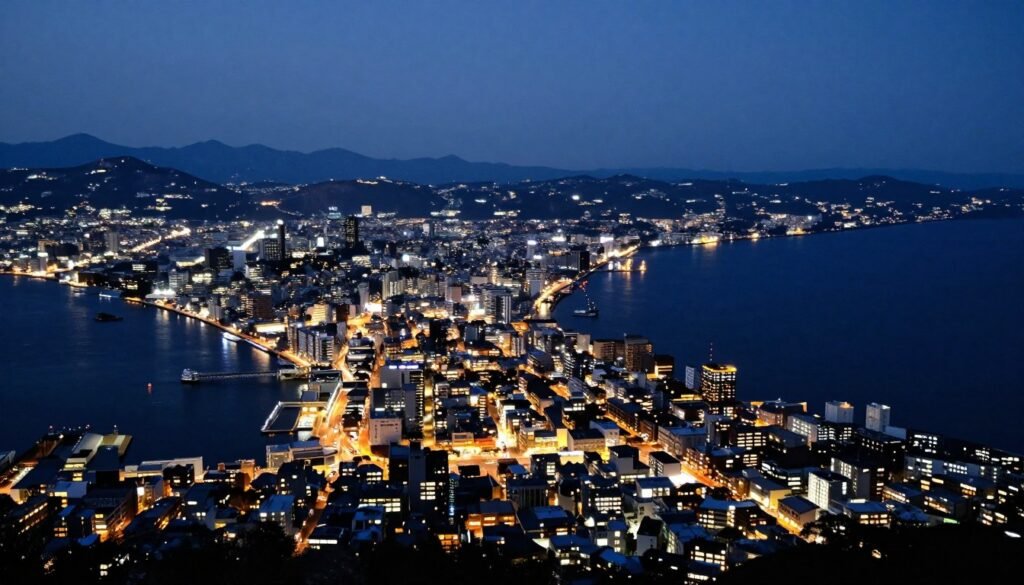 Hakodate night view from Mount Hakodate showing bay and city lights