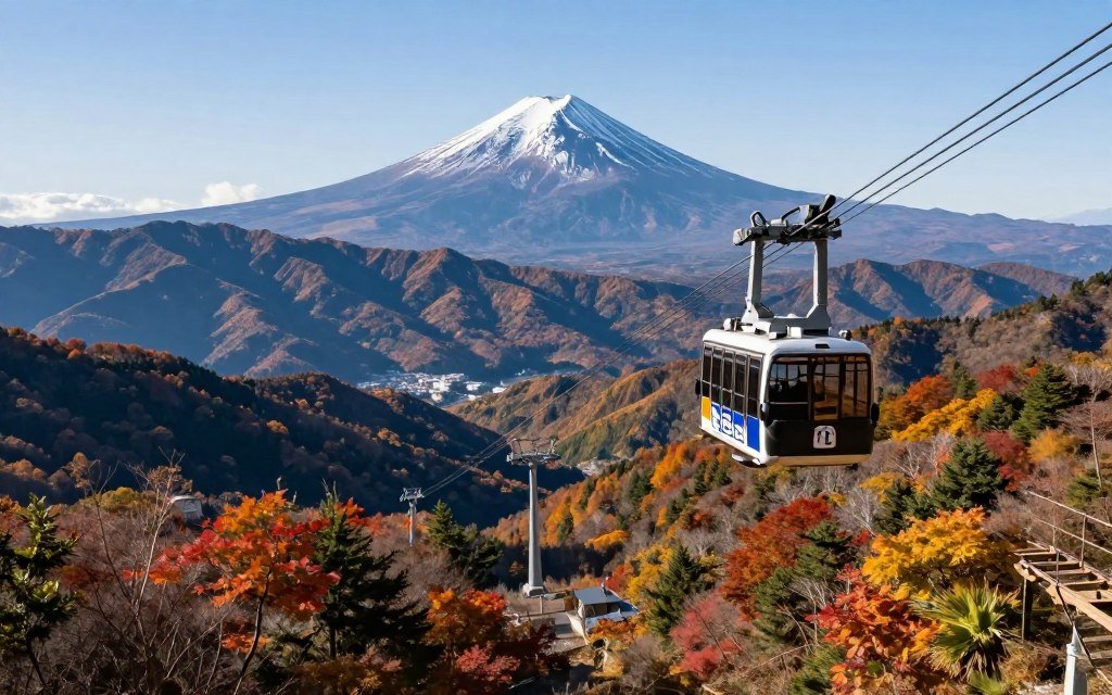 Hakone ropeway cable car with Mount Fuji view