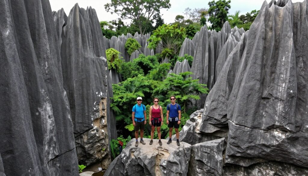 Hikers at the Pinnacles viewpoint Mulu