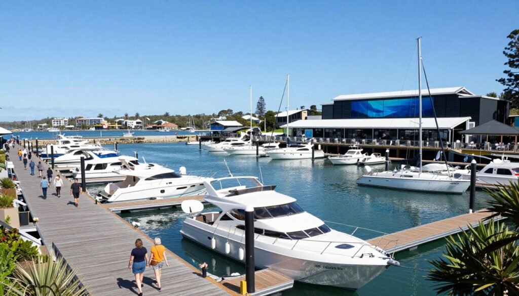 Hillarys Boat Harbour marina with boats and waterfront restaurants