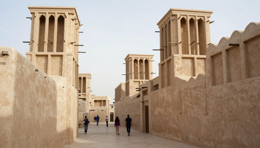 Historic Bastakiya quarter showing traditional Arabian architecture Historic Bastakiya quarter showing traditional Arabian architecture
