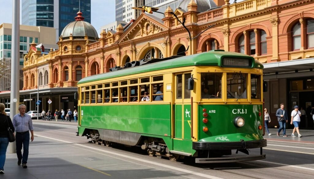 Historic Melbourne tram on city street