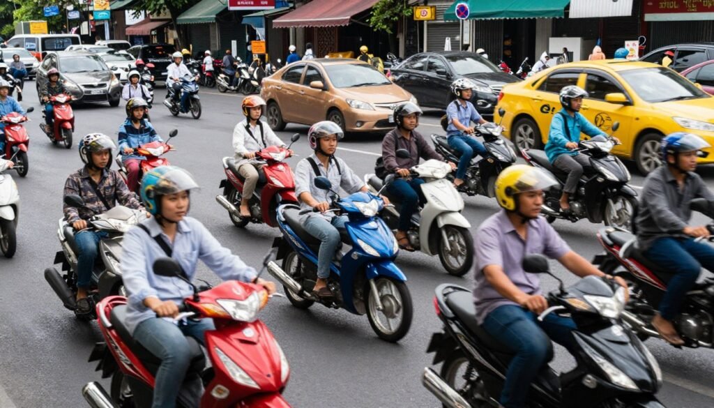Ho Chi Minh City traffic with motorbikes Ho Chi Minh City traffic with motorbikes