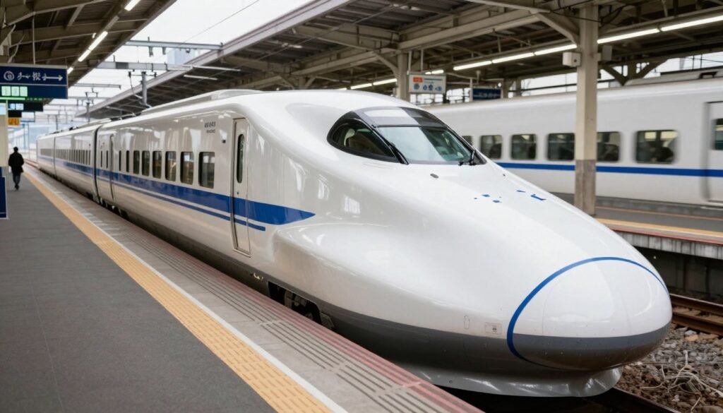 Hokkaido Shinkansen bullet train at station platform