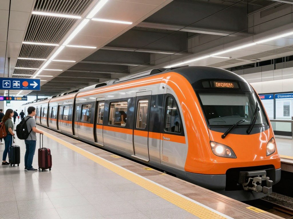 Hong Kong Airport Express train at station platform ready for boarding