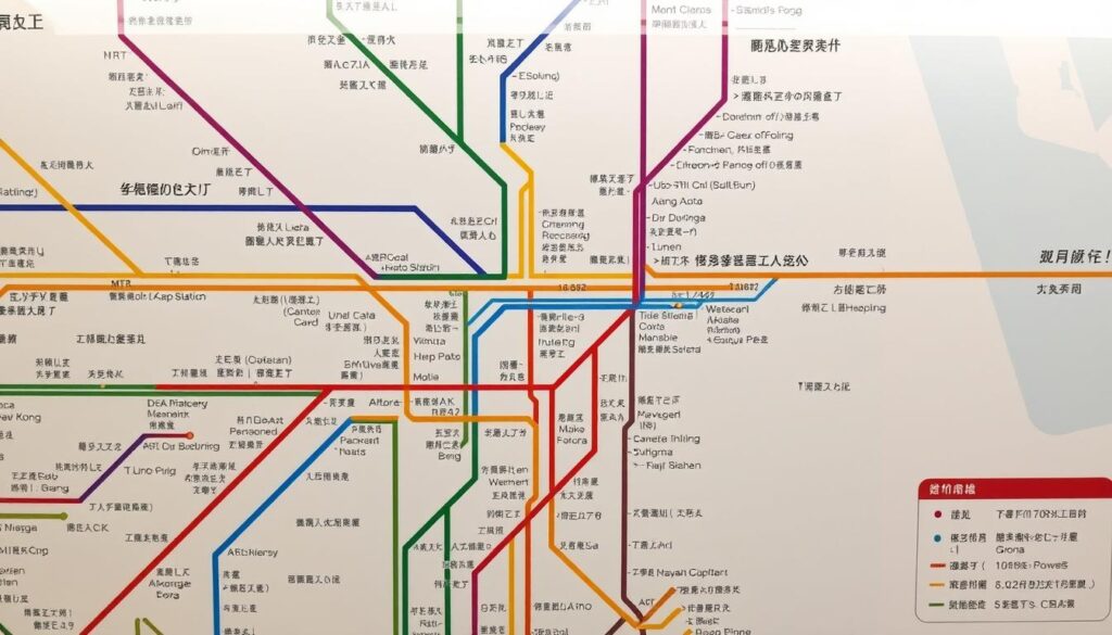 Hong Kong transportation map showing MTR lines and major stations for travelers using a Hong Kong travel guide