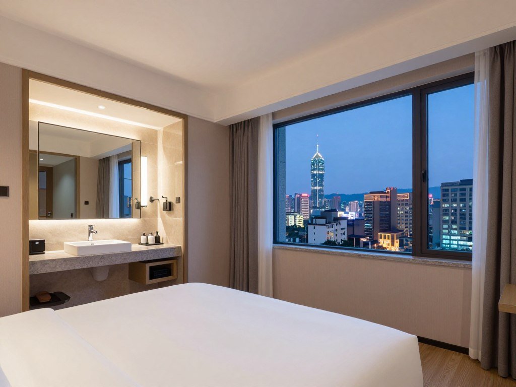 Hotel room near Shilin Night Market with modern amenities