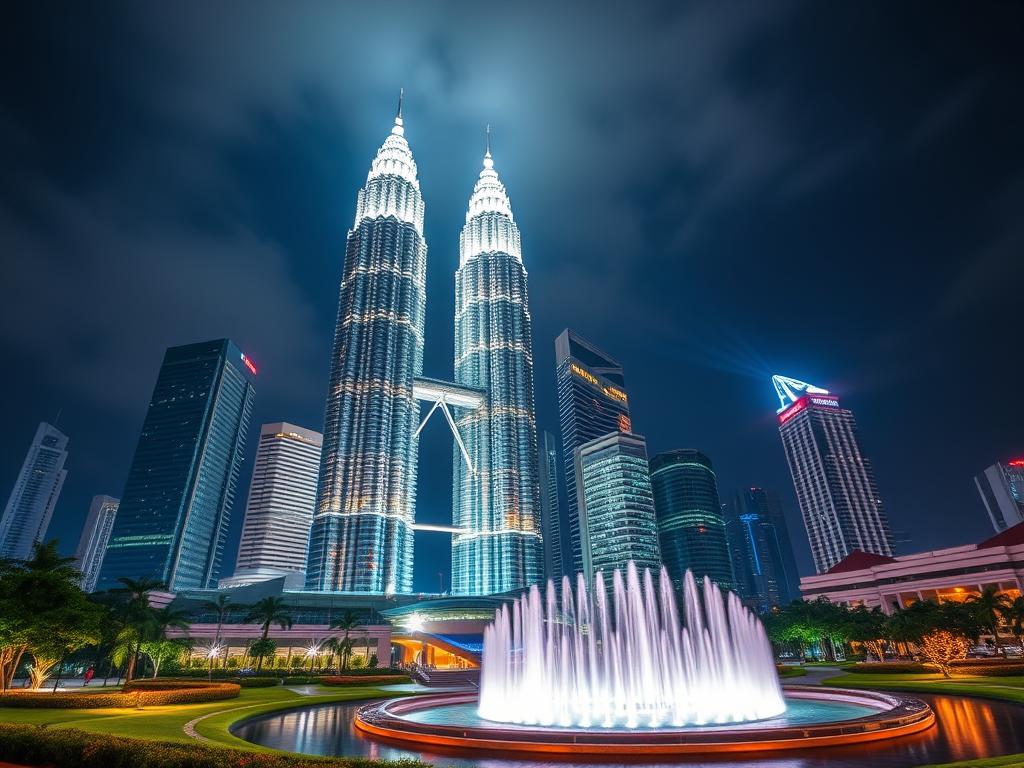Iconic Petronas Twin Towers illuminated at night in Kuala Lumpur - Malaysia travel guide