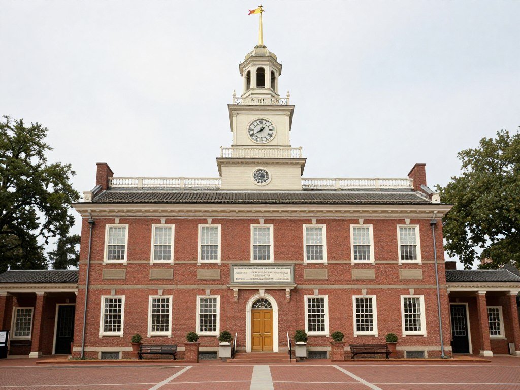 Independence Hall historic building in Philadelphia with red brick architecture