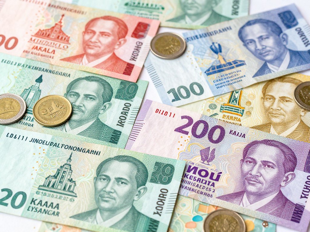 Indonesian rupiah currency notes and coins
