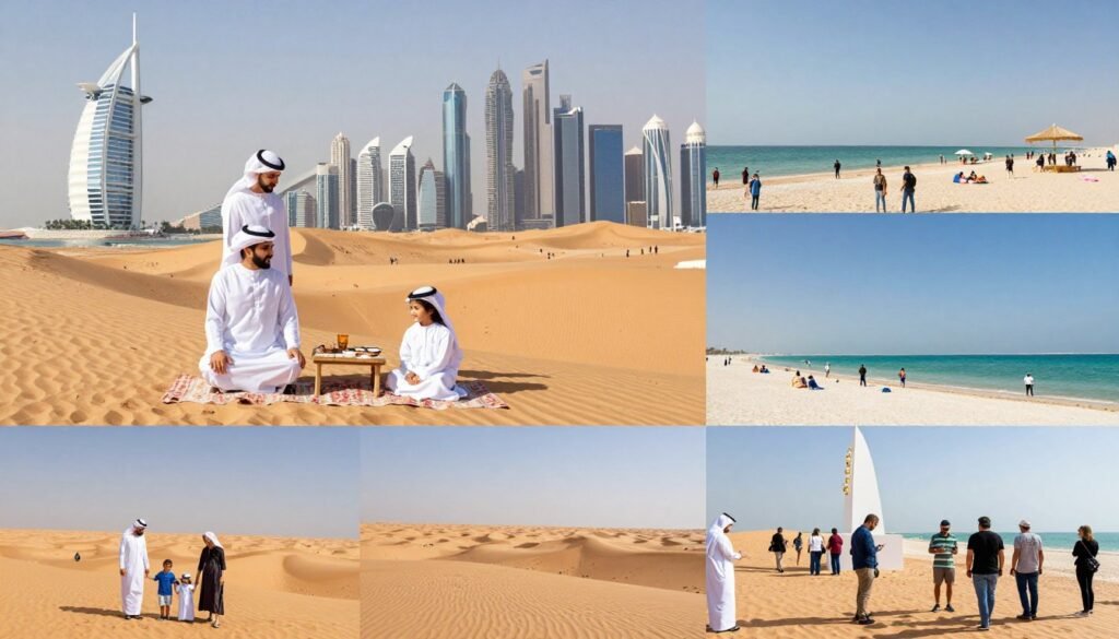 Inspiring UAE travel montage showing diverse experiences Inspiring UAE travel montage showing diverse experiences