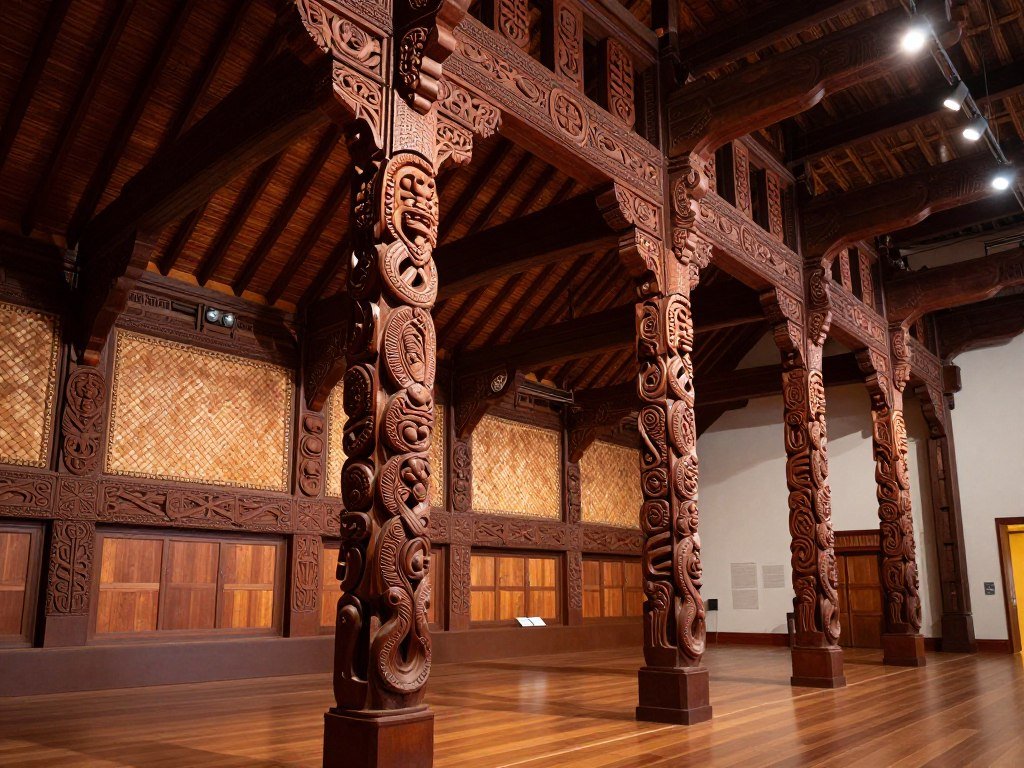 Interior of Auckland Museum showing Maori meeting house