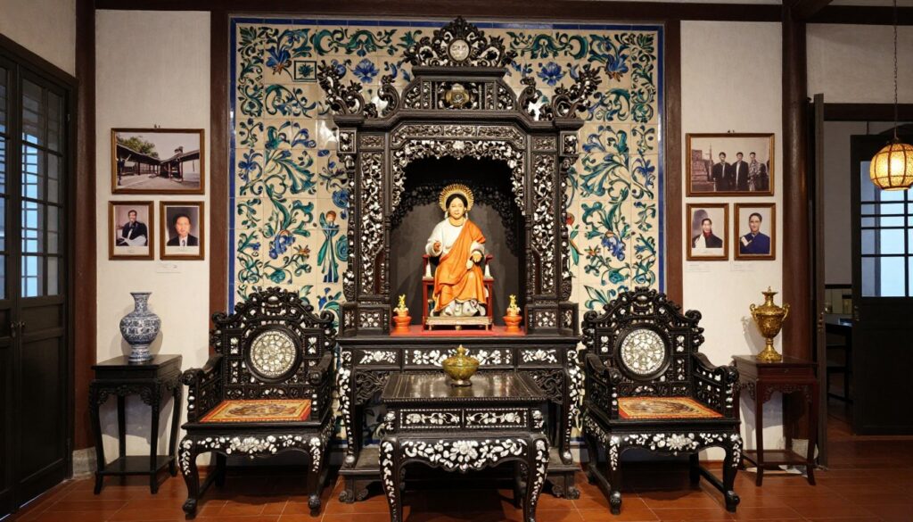Interior of Baba Nyonya Heritage Museum showing antique furniture and Peranakan decor
