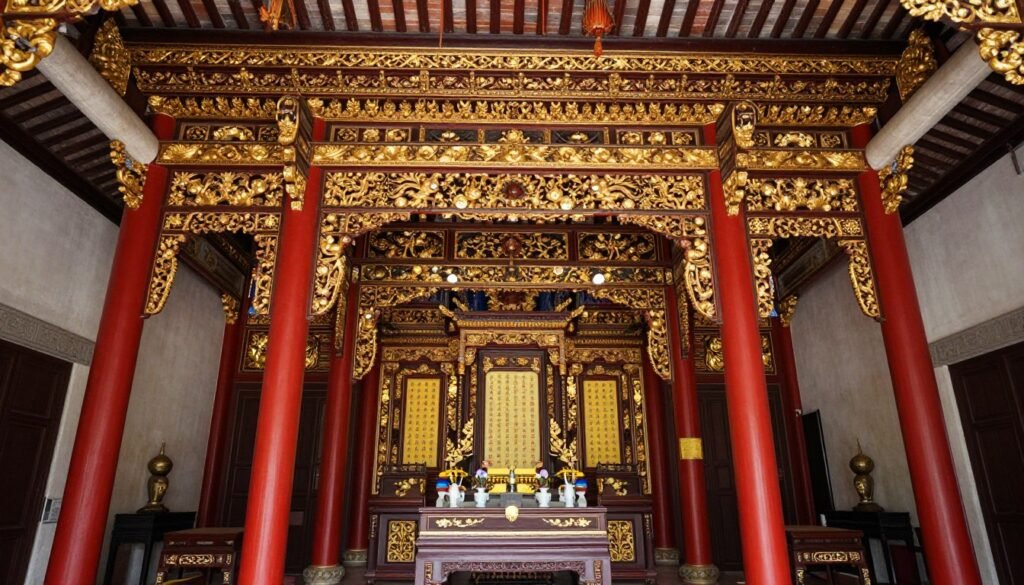 Interior of Khoo Kongsi clan house with ornate decorations