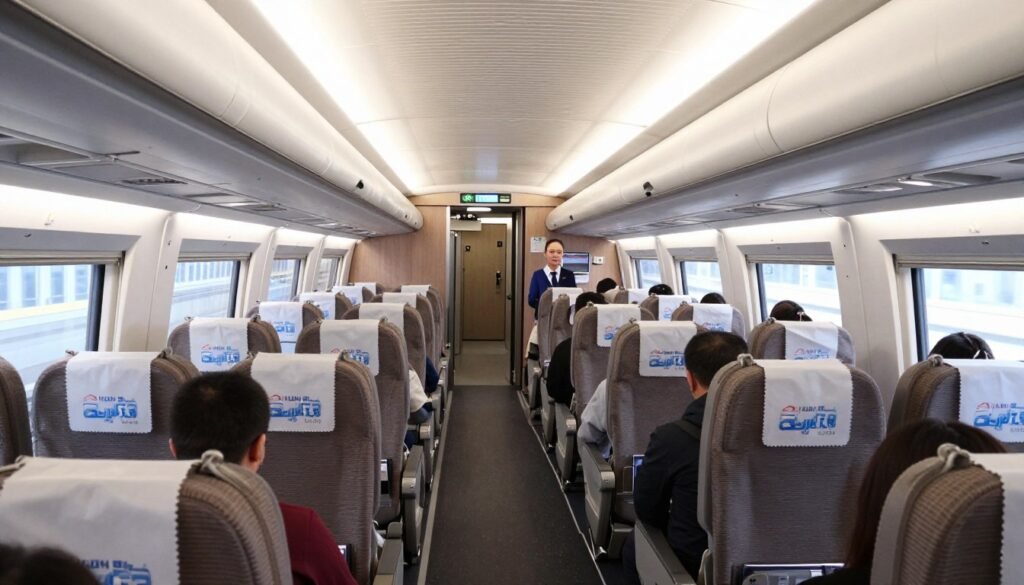 Interior of THSR business class cabin showing comfortable seats