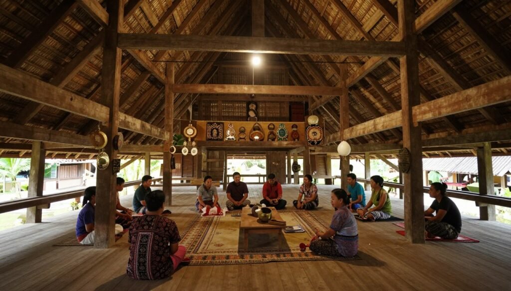 Interior of traditional Iban longhouse