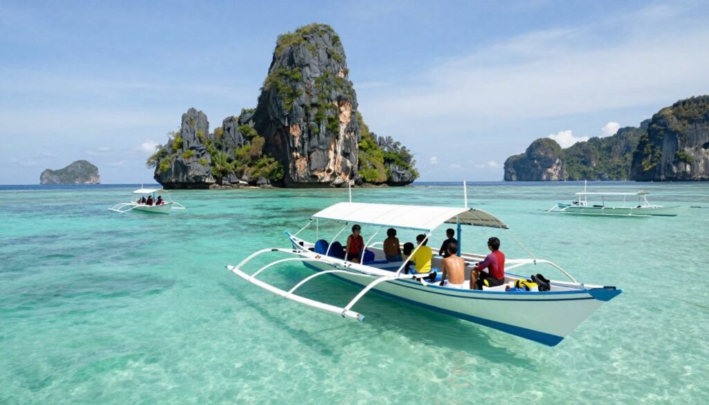 Island hopping boat tour around Boracay visiting small islands
