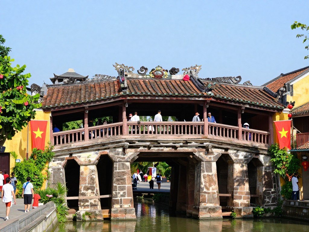 Japanese Covered Bridge in Hoi An ancient town with traditional architecture