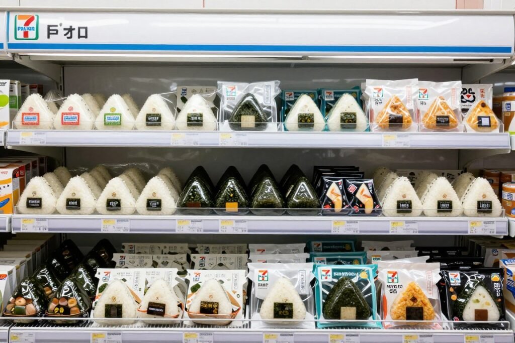 Japanese convenience store onigiri rice balls display