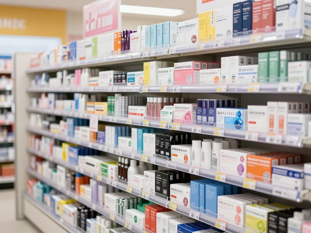 Japanese drugstore skincare product shelves