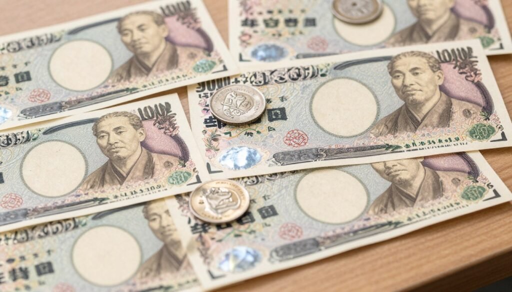 Japanese yen bills and coins display