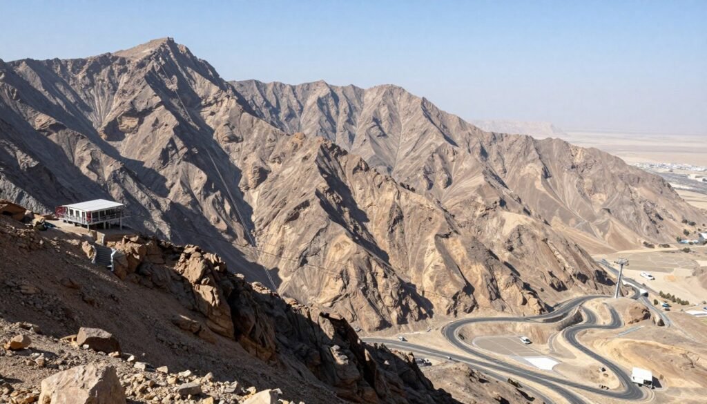 Jebel Jais mountain peak in Ras Al Khaimah with zipline Jebel Jais mountain peak in Ras Al Khaimah with zipline