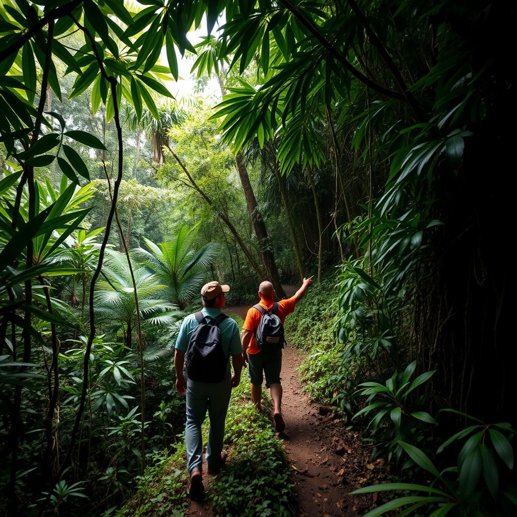 Jungle trekking in Bukit Lawang with guide pointing out wildlife - Indonesia travel guide