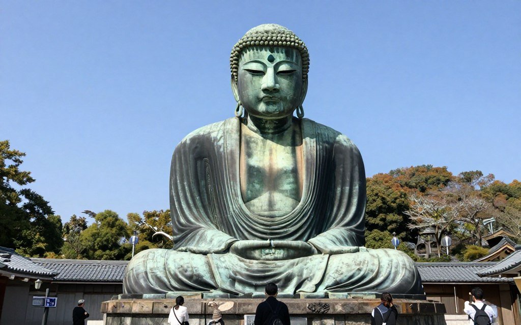 Kamakura Great Buddha statue with visitors
