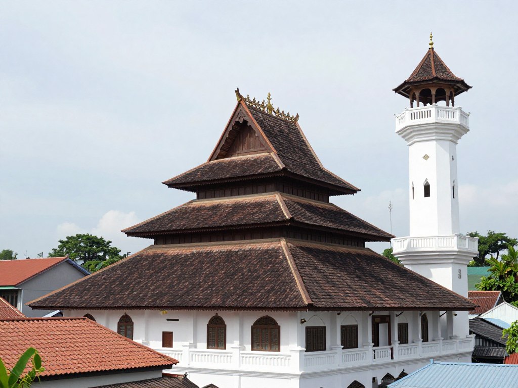 Kampung Hulu Mosque exterior showing historic Islamic architecture