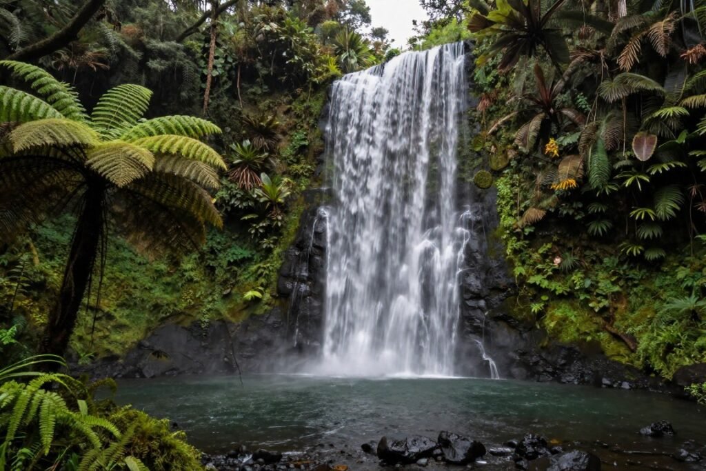 Kitekite Falls in rainforest near Piha