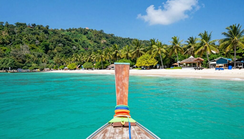 Koh Phangan island beach view from boat