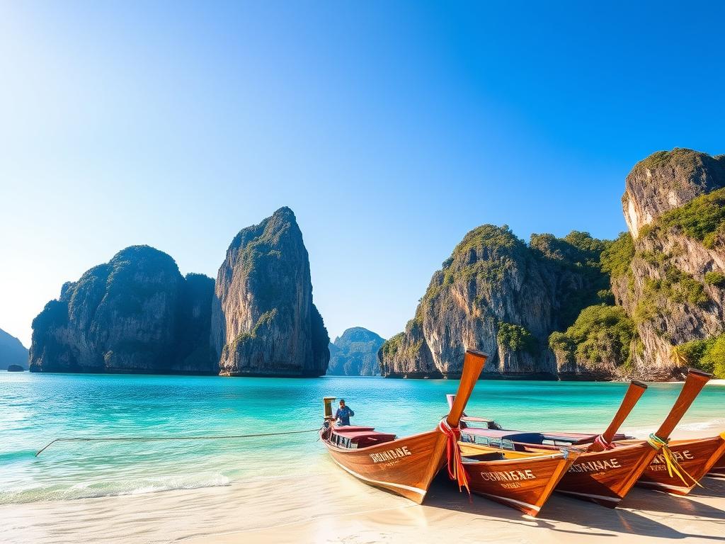 Krabi limestone cliffs and longtail boats Thailand Travel Guide