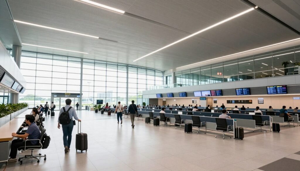 Kuala Lumpur International Airport modern terminal interior with travelers