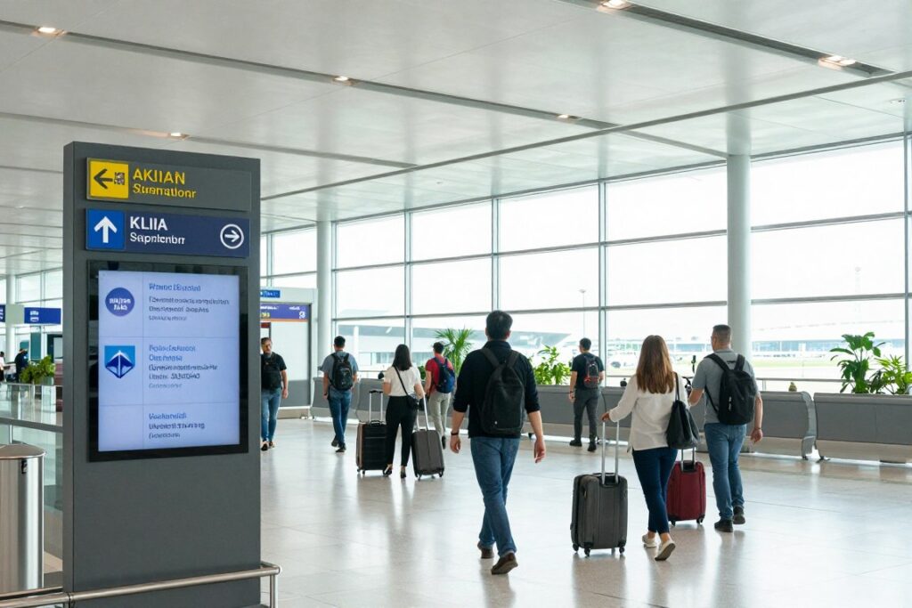 Kuala Lumpur International Airport terminal with directional signs