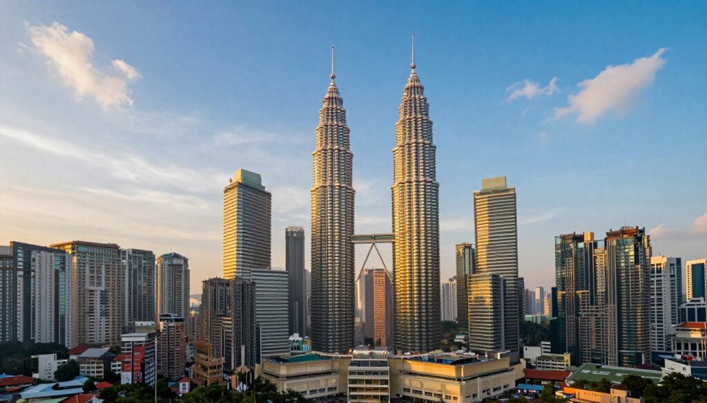 Kuala Lumpur city view during golden hour with clear skies