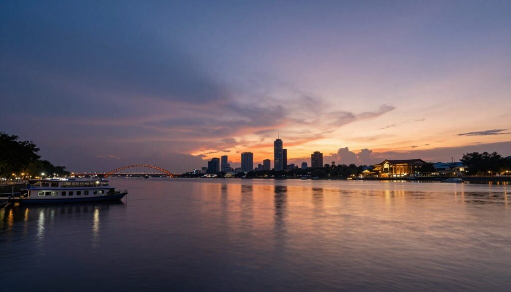 Kuching waterfront sunset panorama