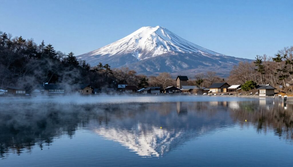 Lake Toya with volcano Mount Usu in background