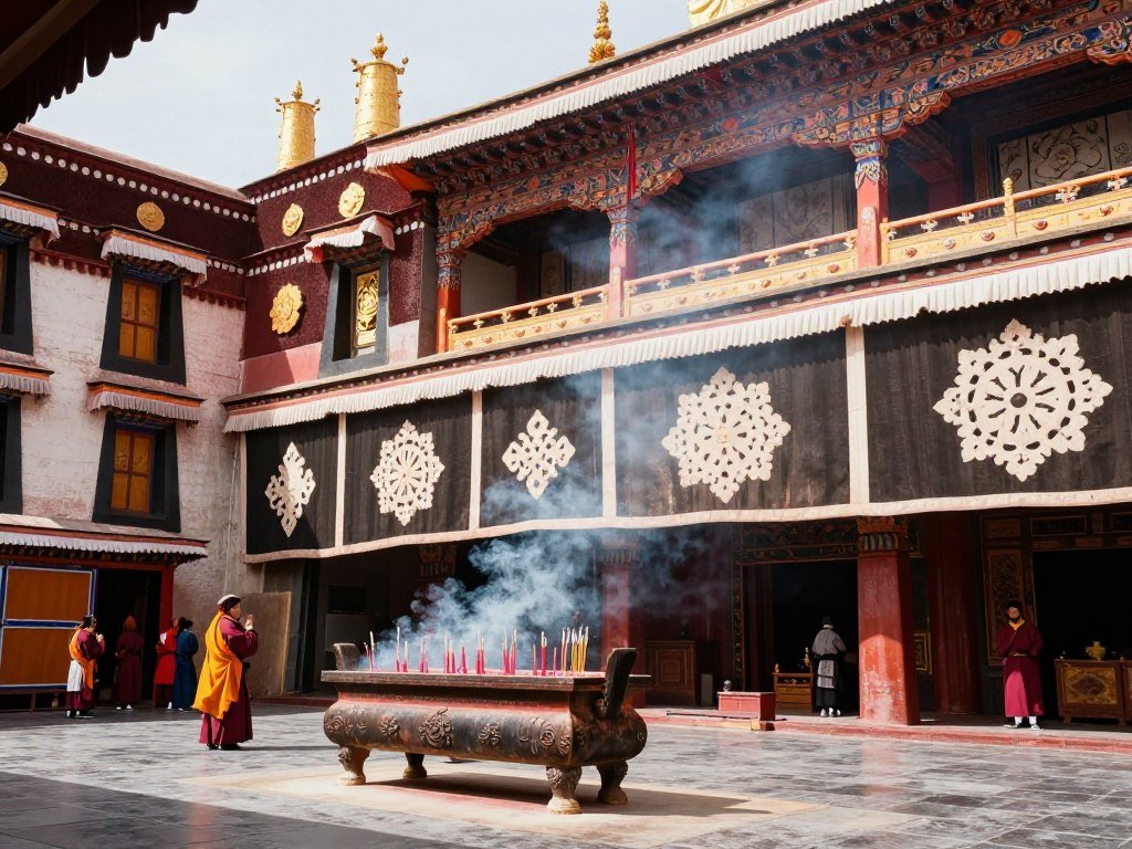 Lama Temple traditional Tibetan Buddhist architecture and incense burners Lama Temple traditional Tibetan Buddhist architecture and incense burners