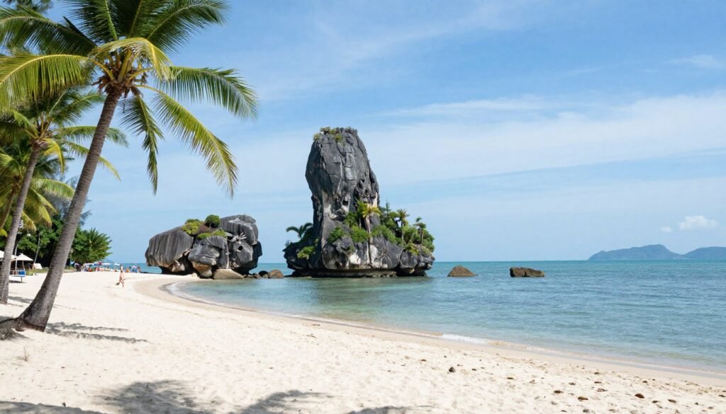 Lamai Beach Koh Samui with rock formations and palm trees