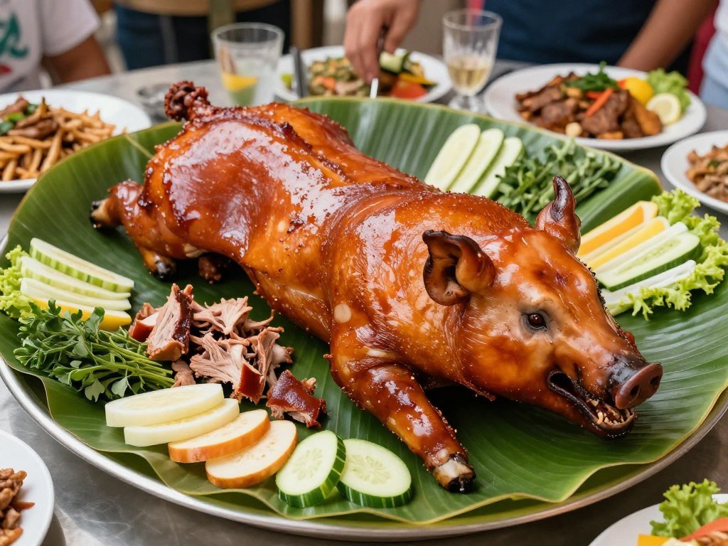 Lechon roasted whole pig Filipino celebration food