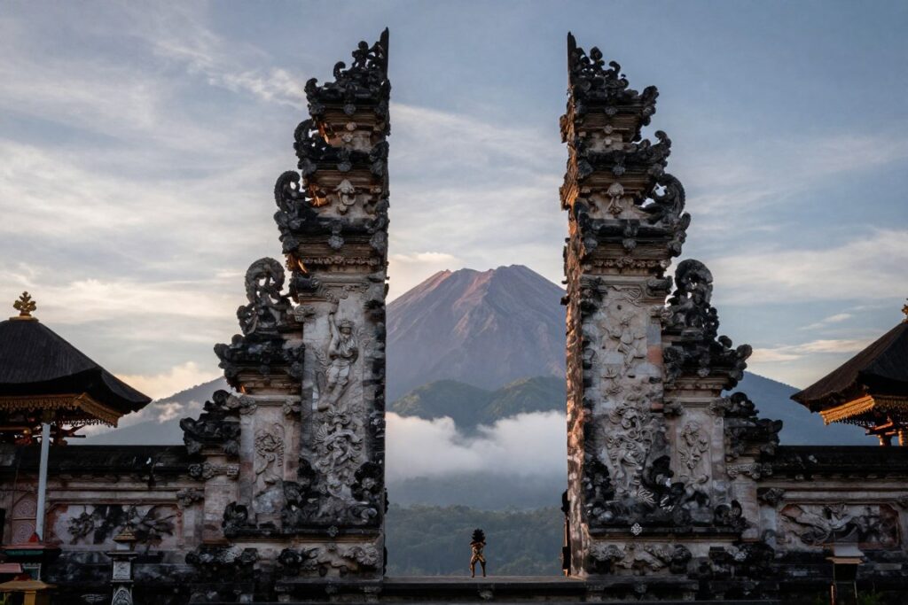 Lempuyang Temple gates framing Mount Agung volcano