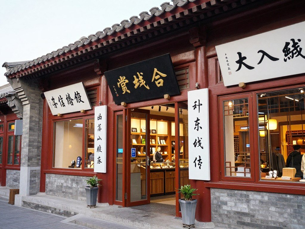 Liulichang Cultural Street traditional storefronts with Chinese characters Liulichang Cultural Street traditional storefronts with Chinese characters